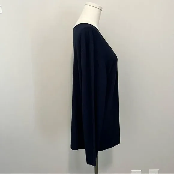 Eileen Fisher Navy Blue Long Sleeve Scoop Neck T-Shirt - Picture 5 of 10